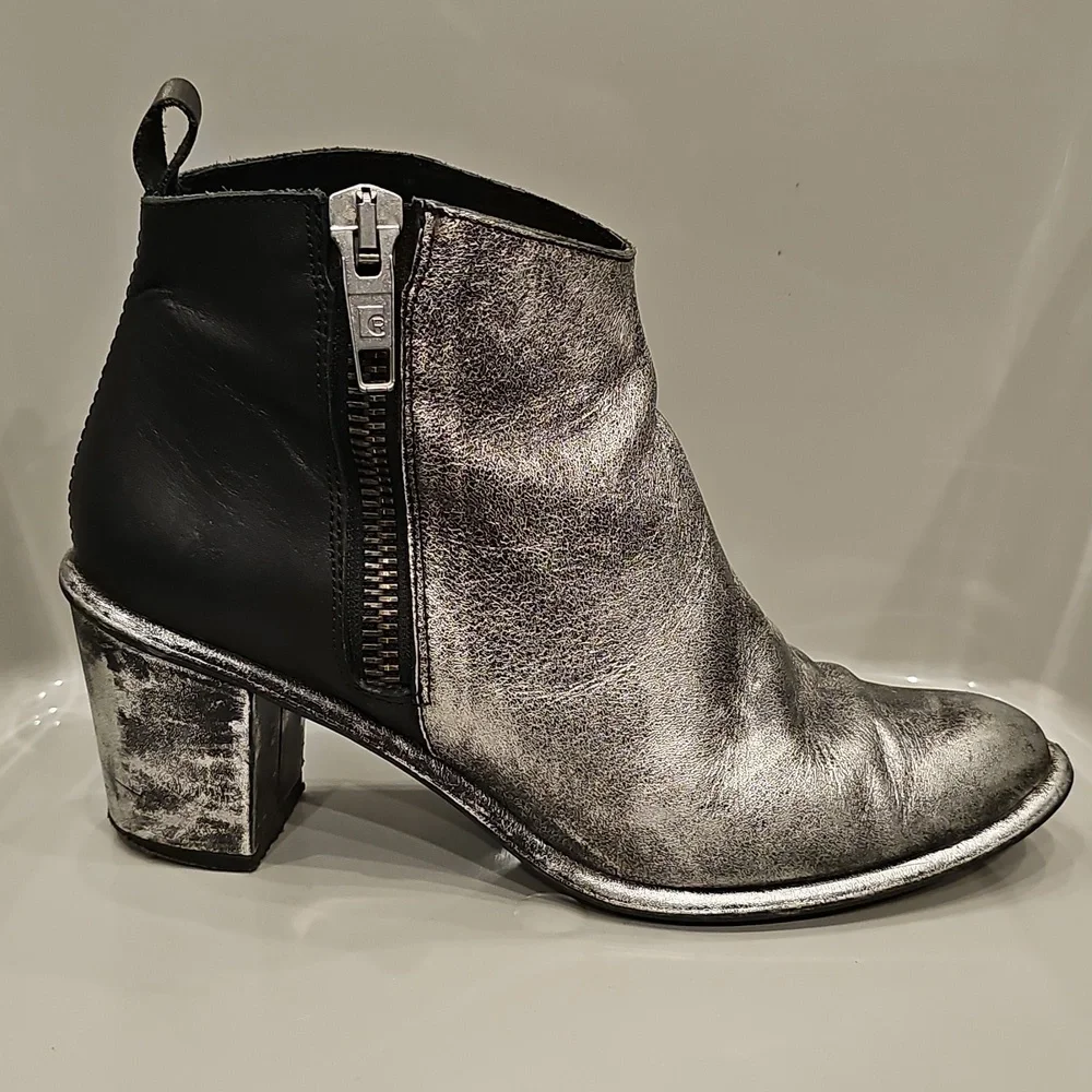 Miista Metallic Silver & Black Leather Ankle Boots